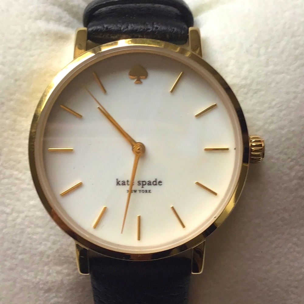 Kate Spade Gold Case White Dial Black Leather Strap Watch